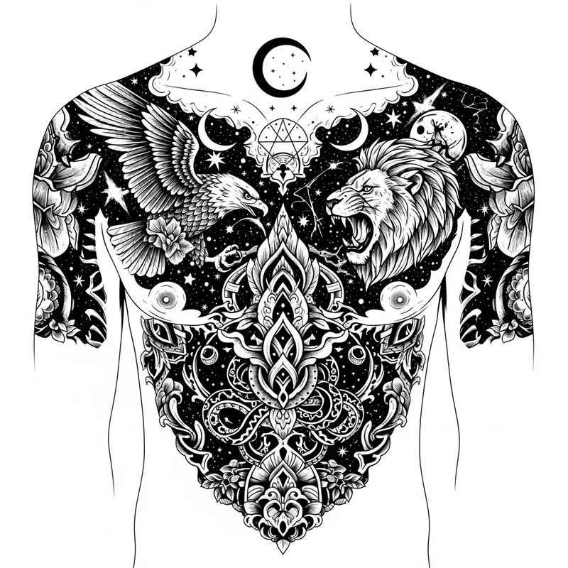 Detailed Chest Ink Tattoo Vector Art Design