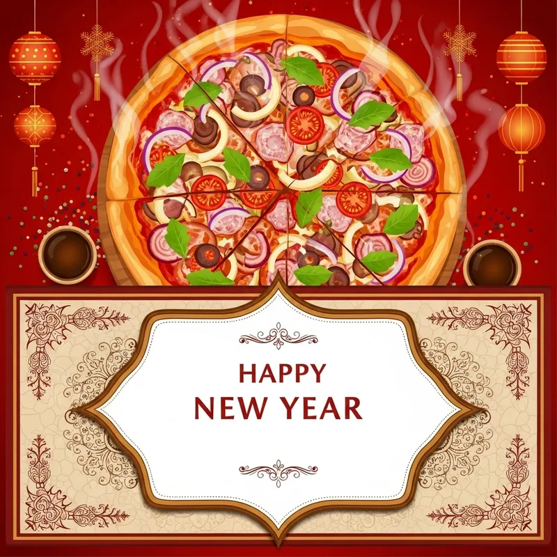 New Year's Pizza Gift Card Design