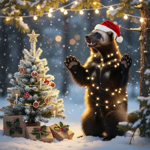 Realistic Wolverine Celebrates Christmas Joyfully