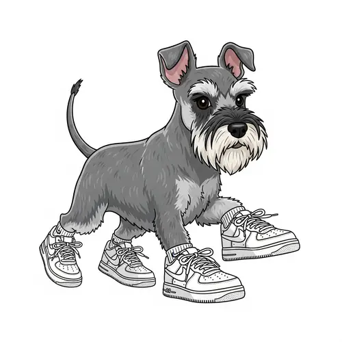 Energetic Silver Schnauzer in Nike Airforce 1 Sneakers