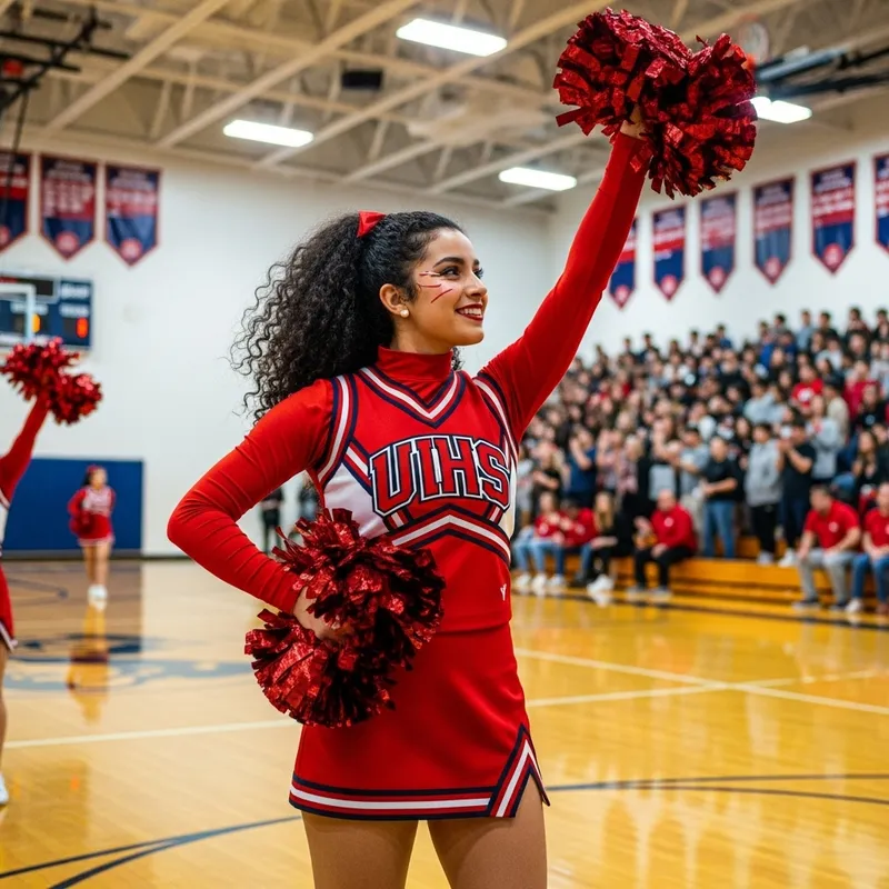 Energetic Cheerleader Performance in Gymnasium