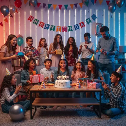Modern Birthday Party Ideas: Festive Celebration with Cake and Lights