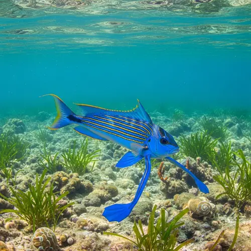 Sapphire Blue Walking Fish Amidst Coral Habitat