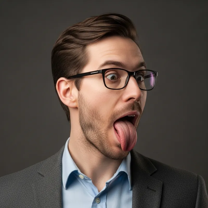 Caucasian Man with Long Tongue - Close-Up Photo