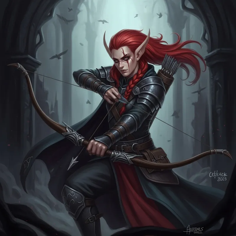 Imposing Celadrin Warlock with Red Mane in Defensive Stance | Dark Fantasy Art