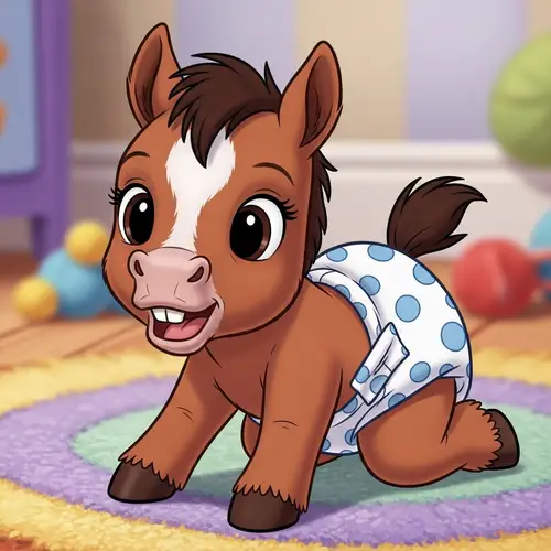 Adorable Baby Horse in Diapers - Cute Cartoon Character