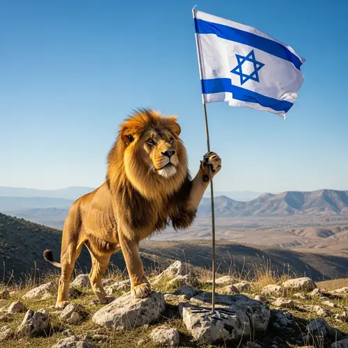 Majestic Lion with Israeli Flag | Hilltop Scene