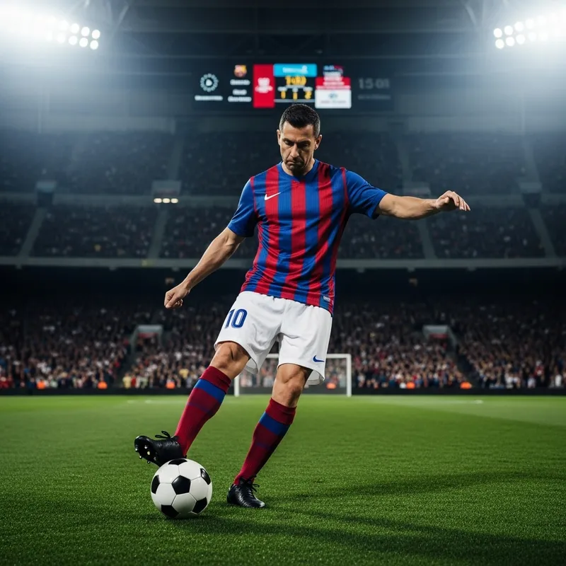 Lionel Messi in Blue and Red Soccer Jersey - Action Shot