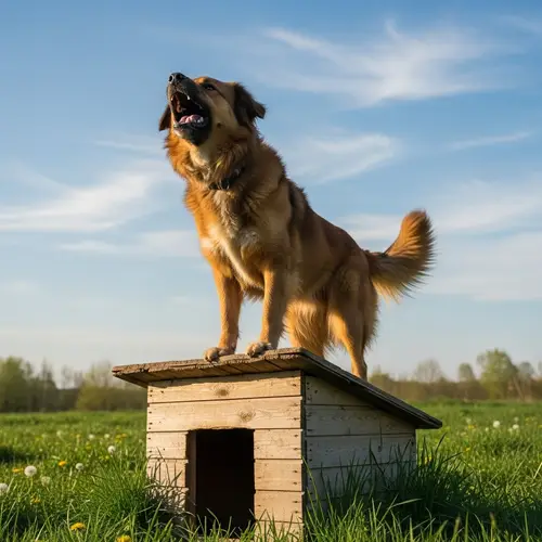 Energetic Dog Barking on Wooden Doghouse | VitalPets