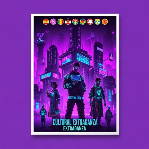 Purple Cyberpunk Cultural Extravaganza Poster | Futuristic Celebration