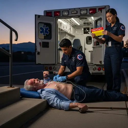 Elderly Man in Medical Emergency: Ambulance Assistance at Sunset