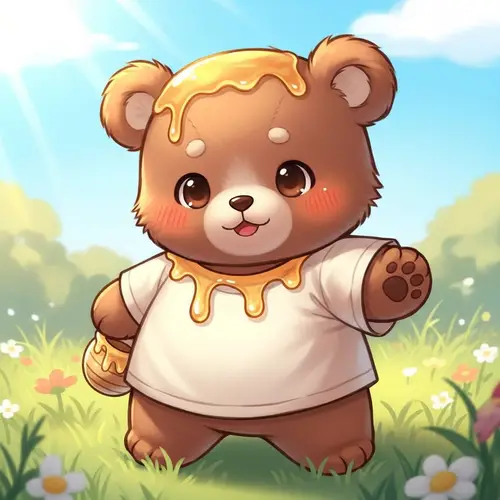 Young Anthropomorphic Honey Bear Character in Oversized Shirt