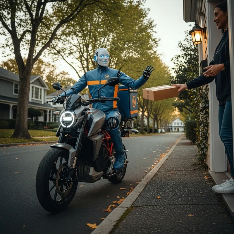 Robot Home Delivery on Motorcycle Robot Home Delivery on Motorcycle