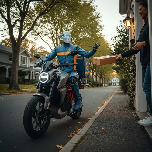 Robot Home Delivery on Motorcycle