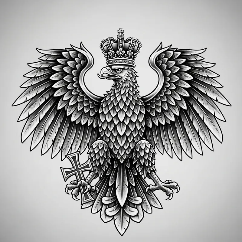 Polish Eagle Tattoo Design with Crown, Cross & Authority Symbolism