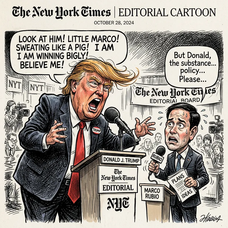 Trump and Rubio Caricature in NY Times Style