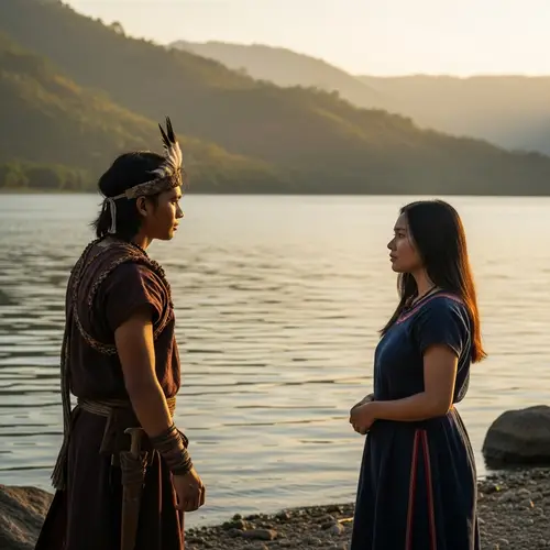 Tribal Leader LapuLapu Encounters Local Beauty by Serene Lake