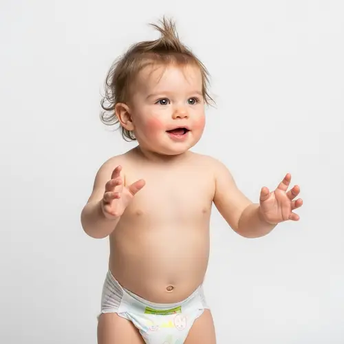 Adorable Toddler in White Diaper | Joyful Exploration Image