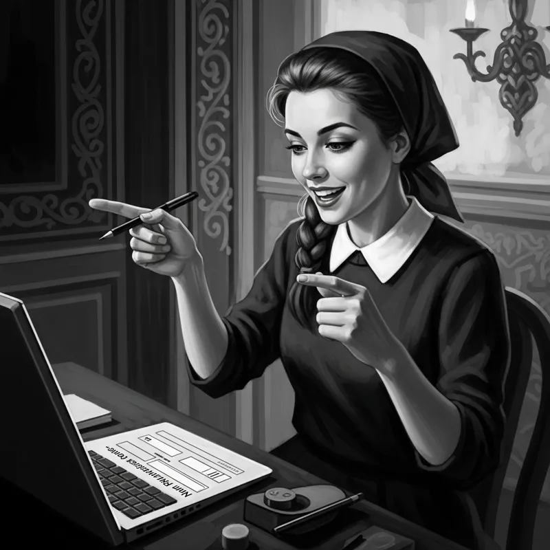 Vintage Russian Girl Giving Advice Online in Black-and-White