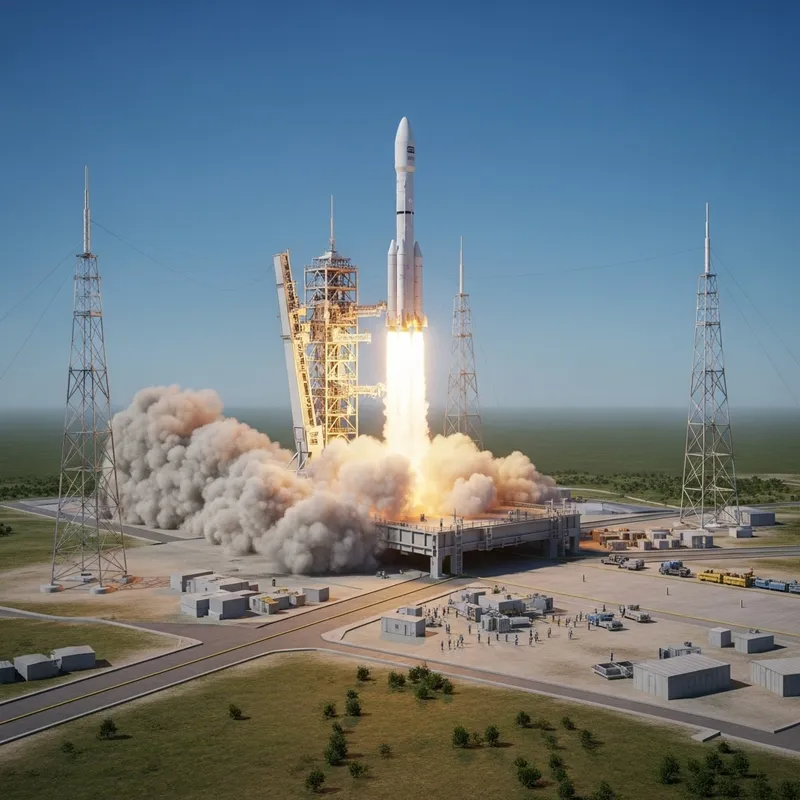 3D Rocket Blasting Off - Erupting Ground Scene