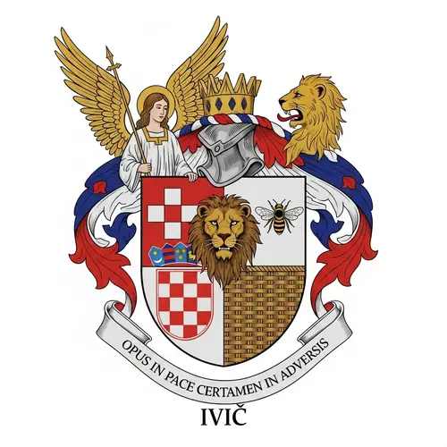 Medieval Family Coat of Arms: Archangel Michael, Croatian Heritage, Lion Head, Bee