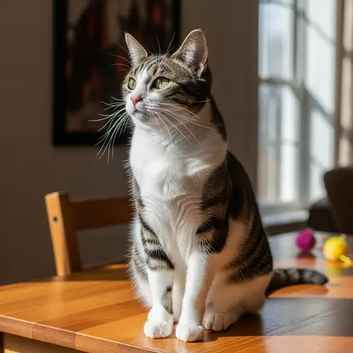 Detailed Visual of a Medium-Sized Housecat with Black and White Patches