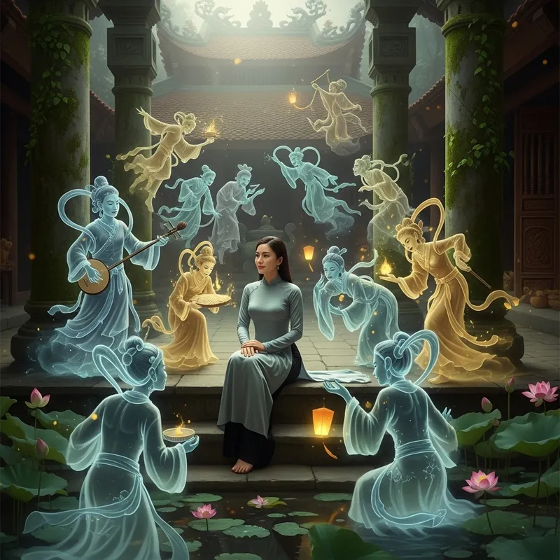 Vietnamese Woman Radiates Peace Among Asian Spirits | Website Name