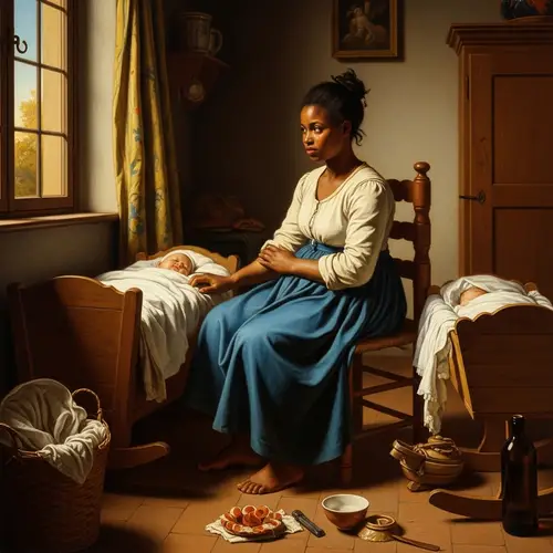 African Girl Unmarried Birth in Classical Painting Style