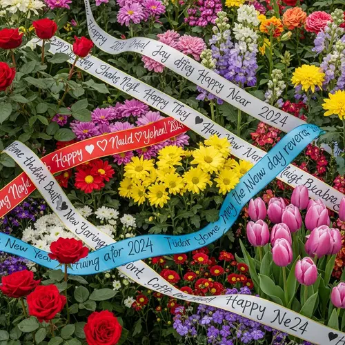 Colorful Flower Garden Wishes for New Year 2024