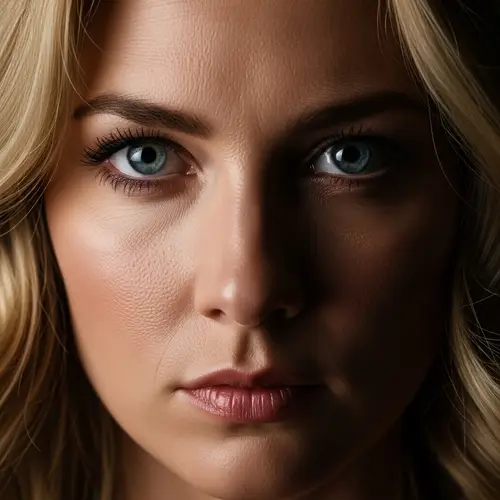 Intense Blue Eyes: Portrait of a Determined Caucasian Woman