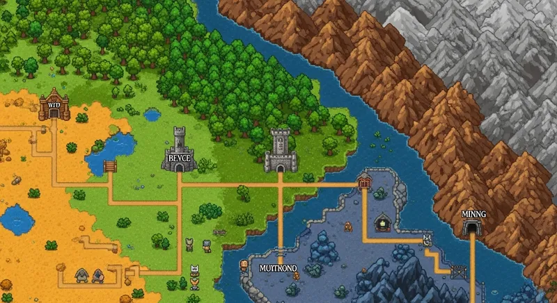 Detailed Pixel Art Level Selection Map | Top-Down Adventure Scene