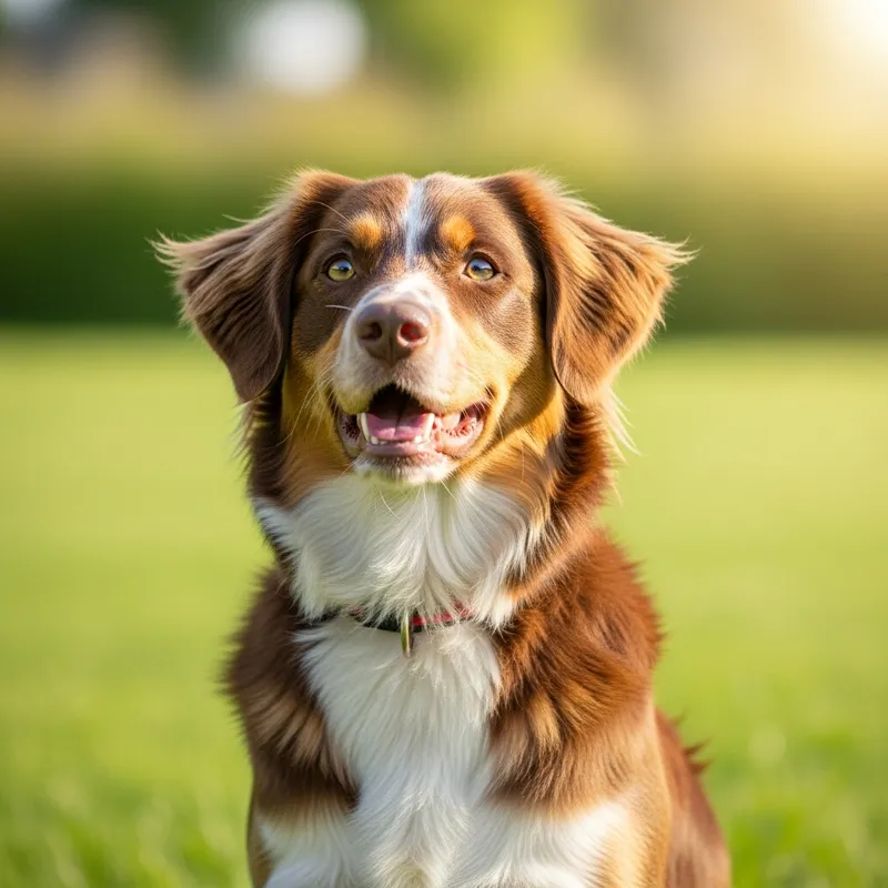 Colorful & Curious Dog Sitting on Green Grass