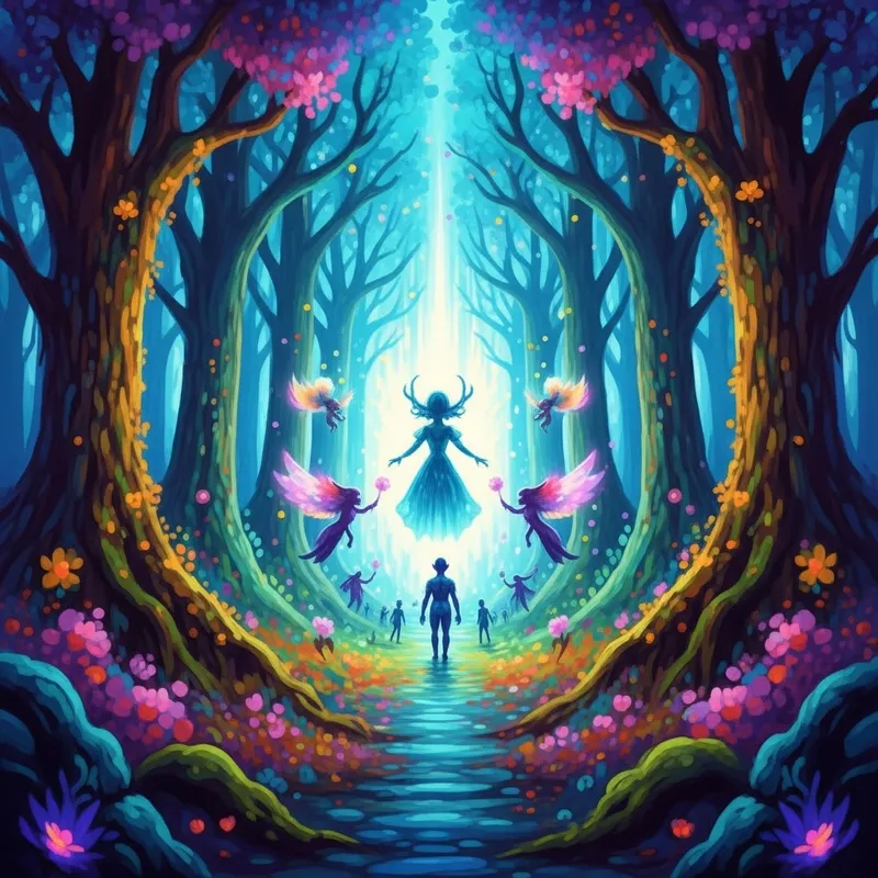 Mystical Forest Portal with Ethereal Beings | Forest of Magic Wonders