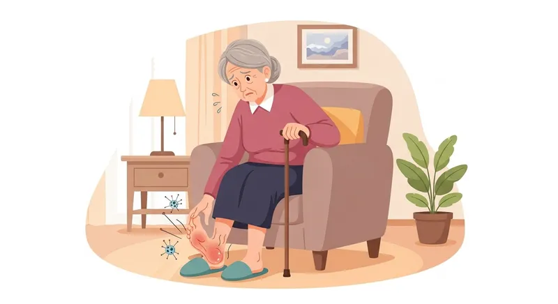 Elderly Woman Portraying Neuropathy Symptoms | Reflection on Mobility Challenges