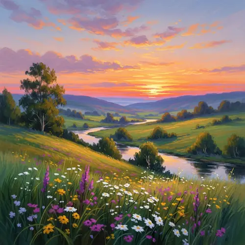 Serene Countryside Impressionist Landscape Image