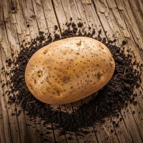 Freshly Dug Potato on Wooden Surface