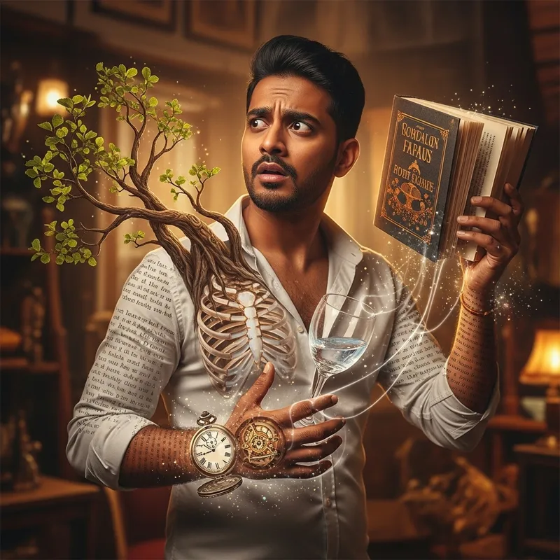 Surreal Confusion: A South-Asian Man Absorbing Objects