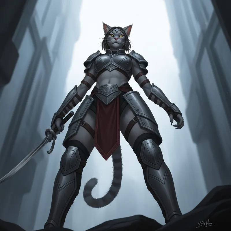 Anthropomorphic Female Feline Warrior with Intricate Armor