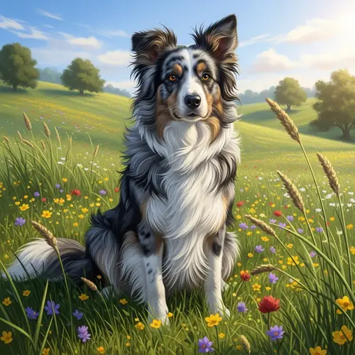 Blue Merle Border Collie in Sunny Meadow | Intelligent and Agile