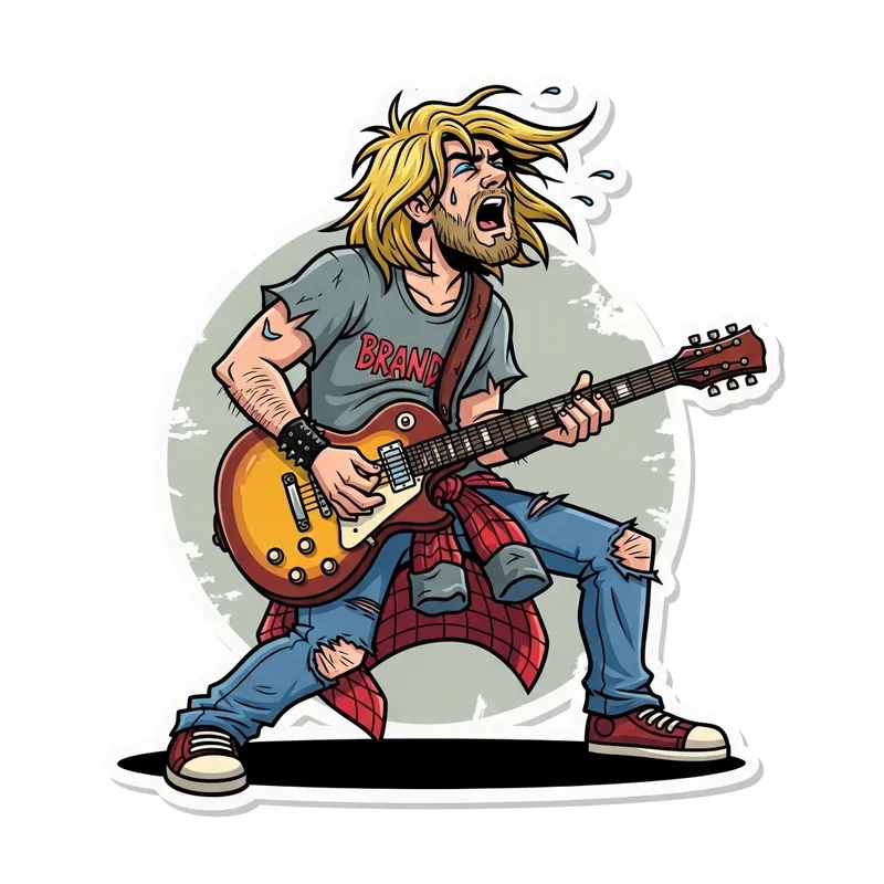 Kurt Cobain Guitar Sticker: Cartoon Design in HD