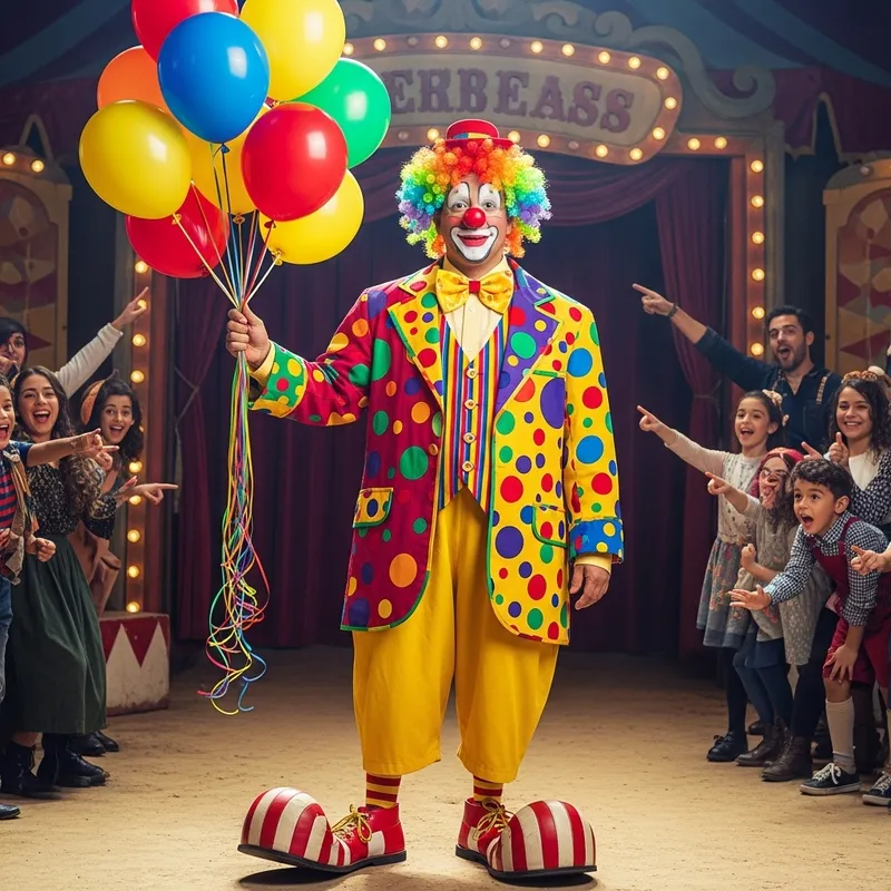 Colorful Hispanic Clown with Balloons - Circus Performer Colorful Hispanic Clown with Balloons - Circus Performer