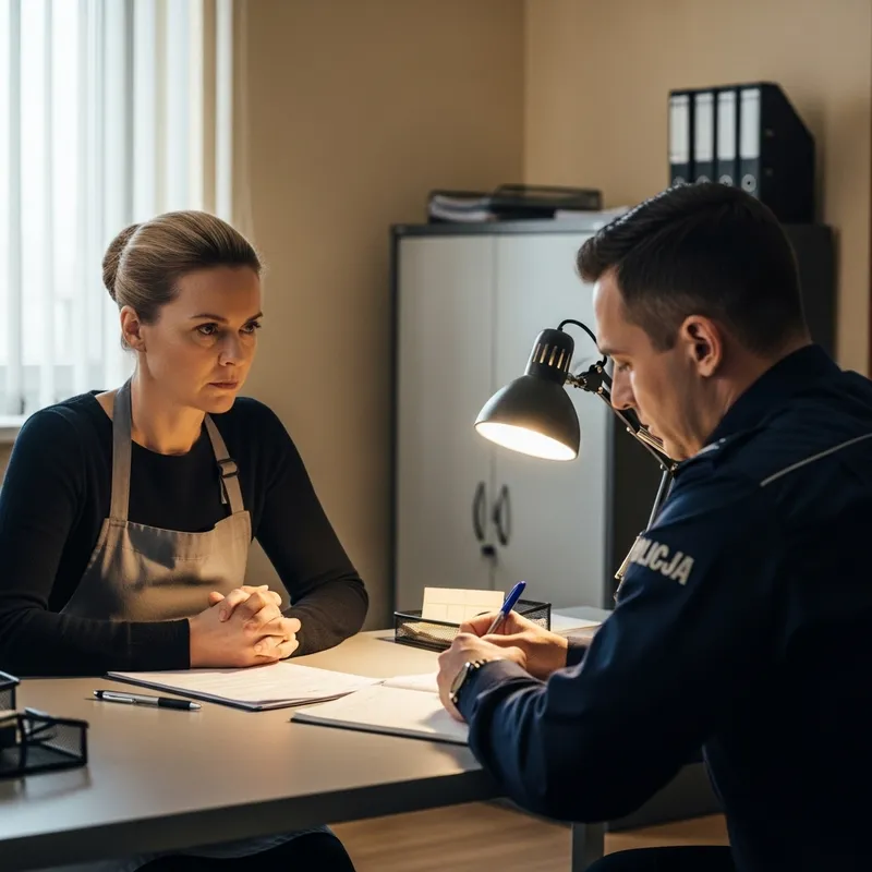 European Woman & Polish Police Officer in Office Scene European Woman & Polish Police Officer in Office Scene