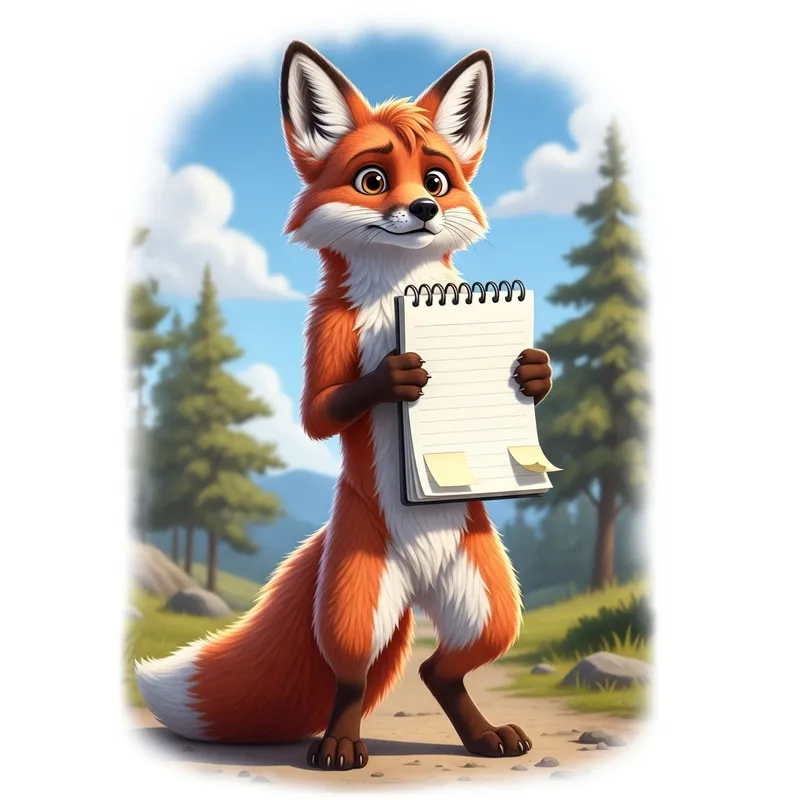 Curious Fox with Blank Notepad | Doodling Fox Image Curious Fox with Blank Notepad | Doodling Fox Image