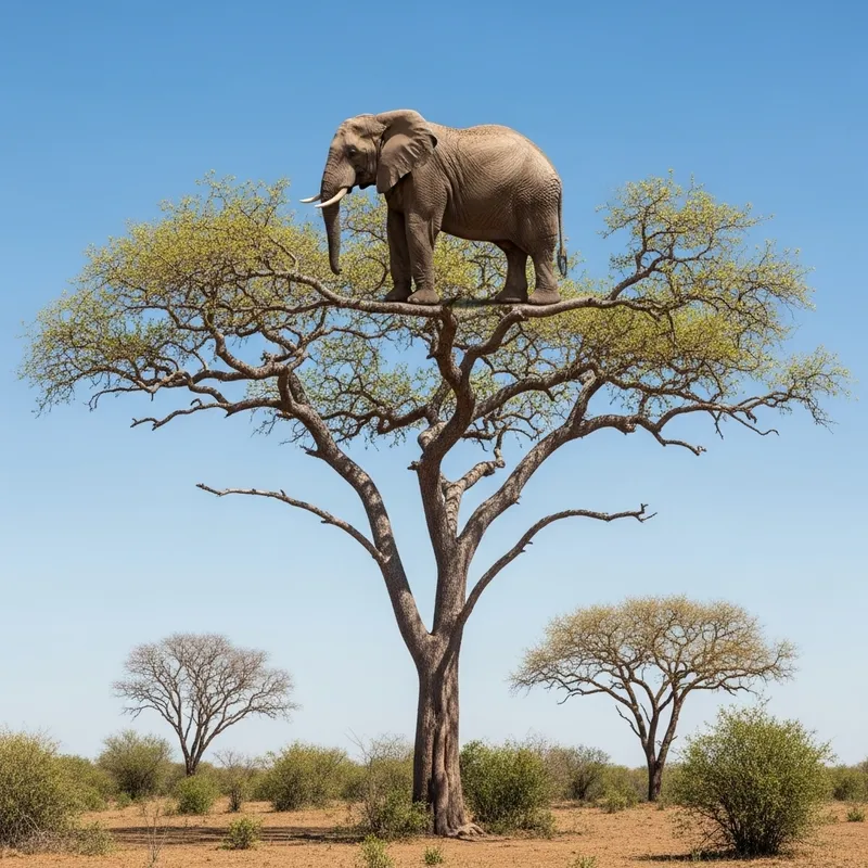 Elephant Balancing on Top of Sturdy Tree