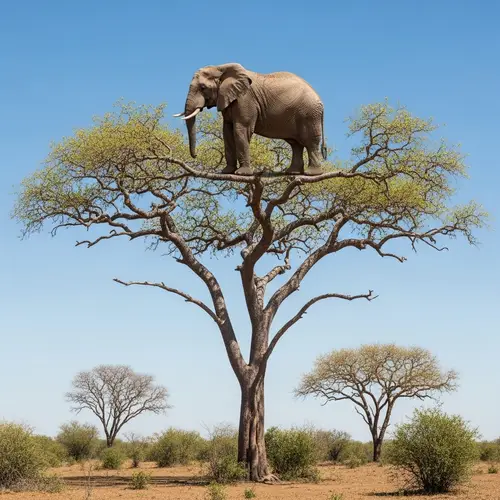 Extraordinary Scene: Elephant Balancing on Top of Sturdy Tree