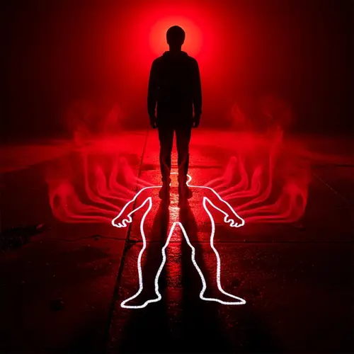 Eerie Scene of Shadowy Figure and Blood Stains
