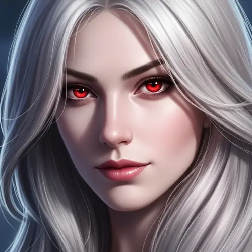 Captivating Caucasian Woman with Fiery Red Eyes