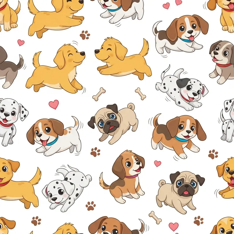 Adorable Cartoon Puppies Playing Pattern