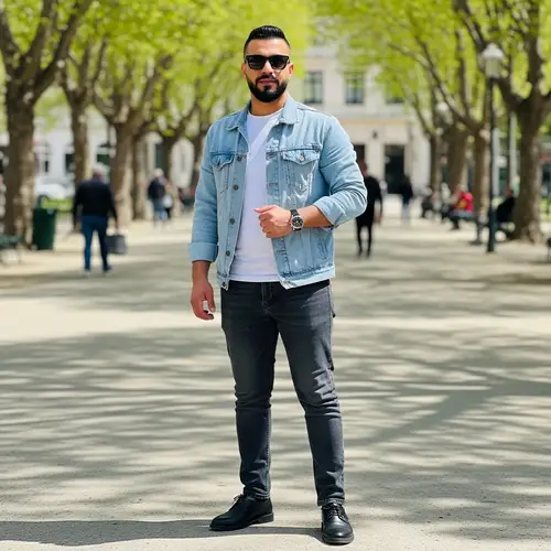 Casual Middle-Eastern Man in Denim Jacket and Jeans