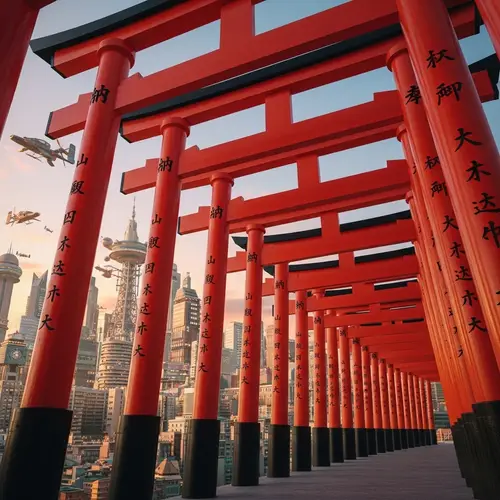 Japanese Torii Gates, Retro Futurism | Harmonious Landscape